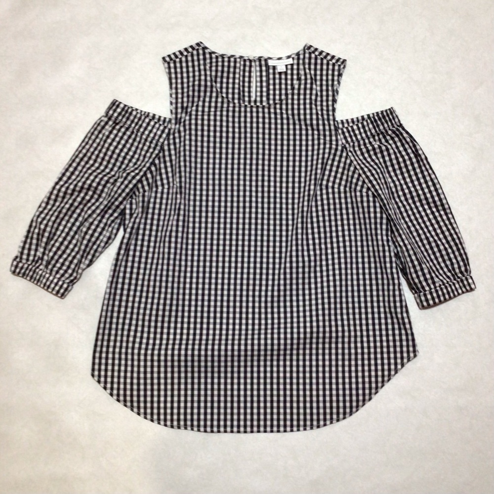 Charter Club Black and White 3/4 Sleeve Cold Shoulder Shirt, Size XL